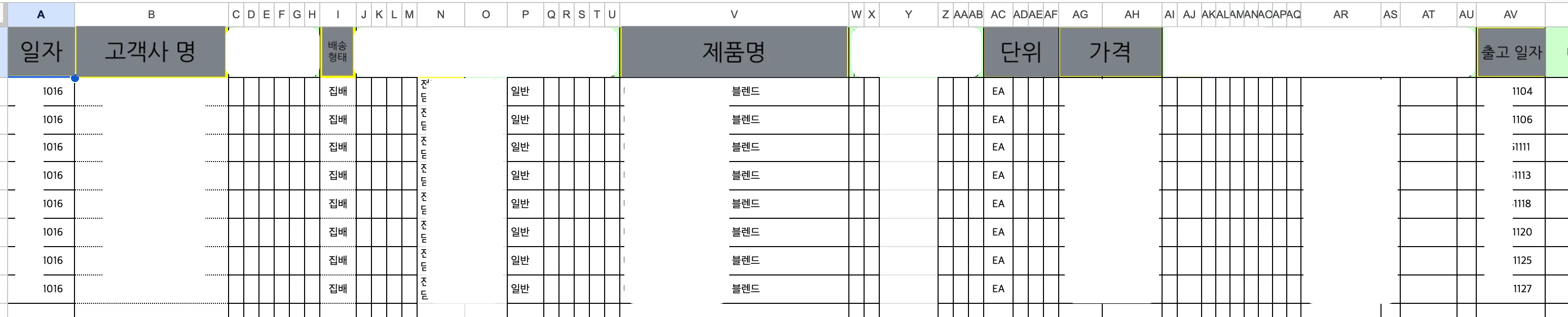 거래처별 자동 생성된 수발주 엑셀